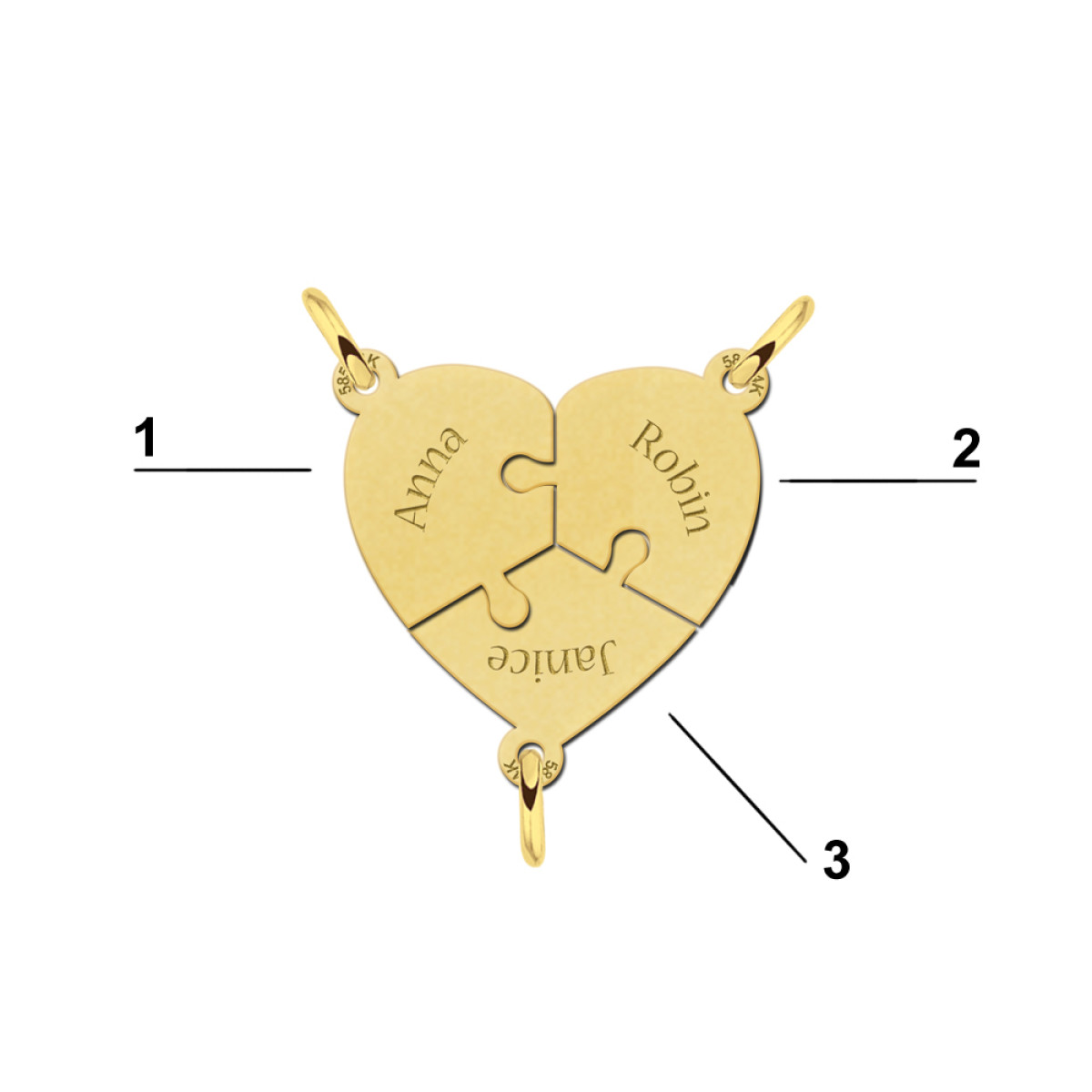 Drie gouden breekhangers uit 1 hartje Names4ever