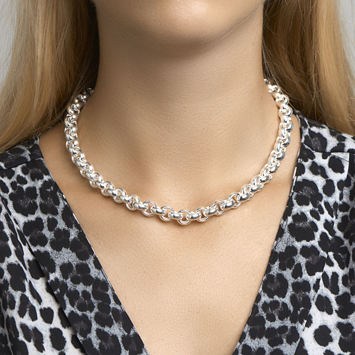 Zilveren ketting jasseron gerhodineerd 10 mm - Lengte 50 cm