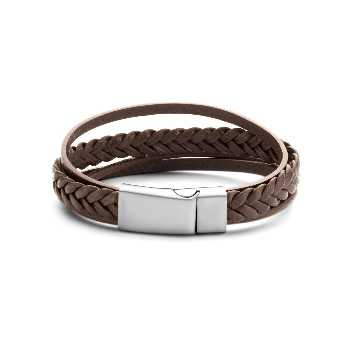 Bruine leren herenarmband met stalen sluiting