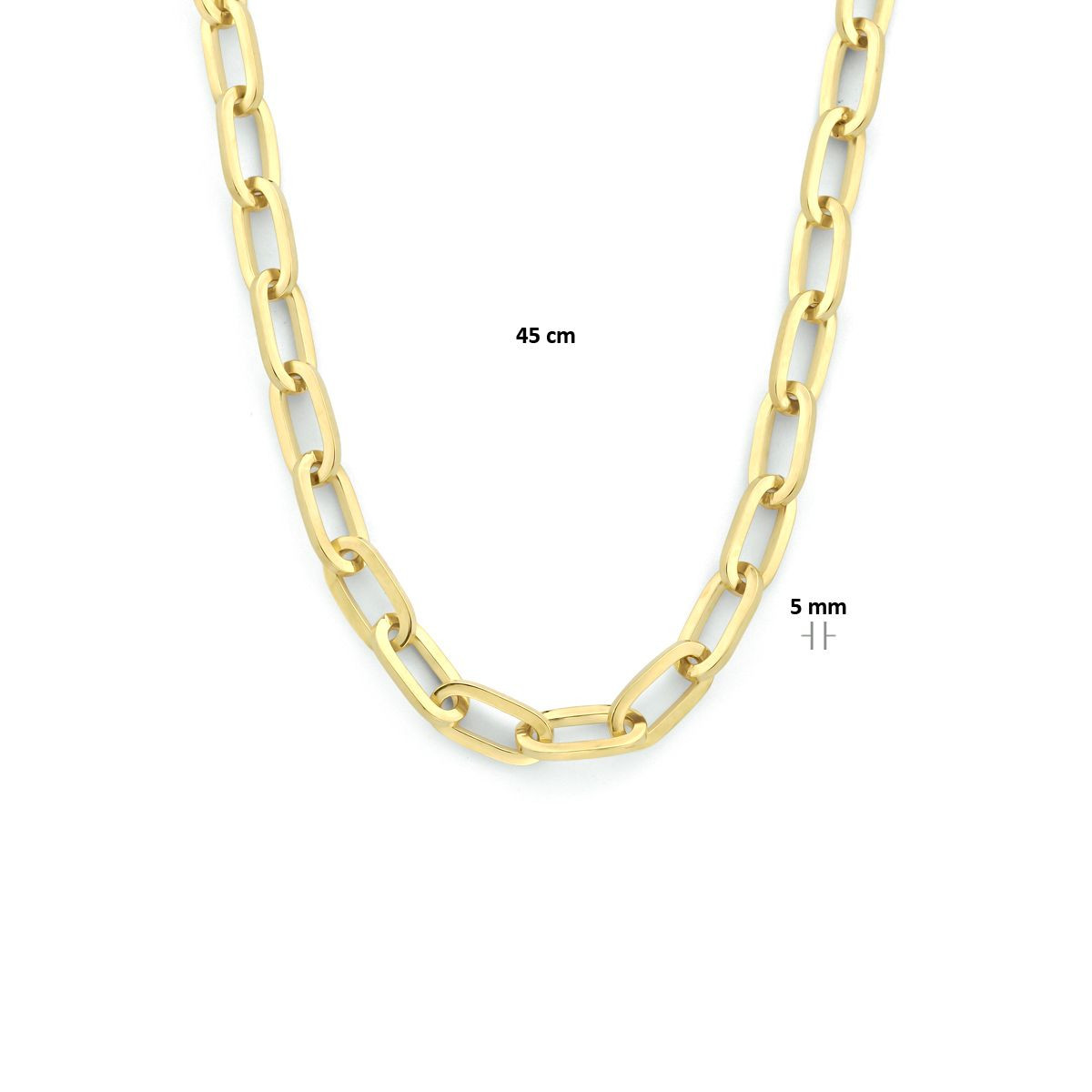 Gouden paperclip ketting 5 mm massief met zilveren kern