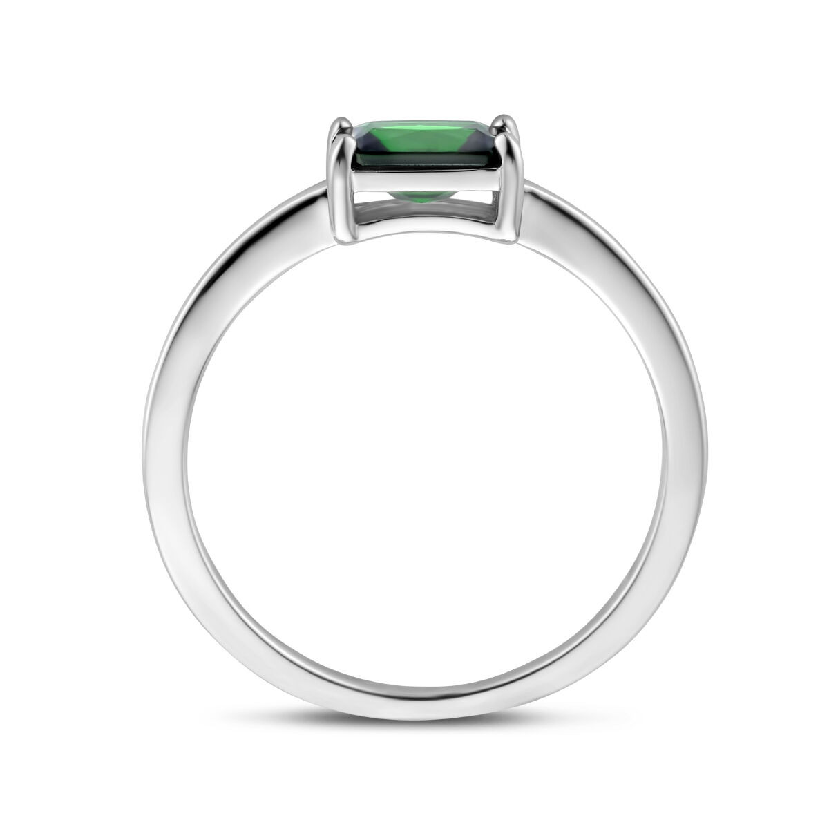Zilveren ring met rechthoekige groene zirkonia 4.5 mm x 7 mm