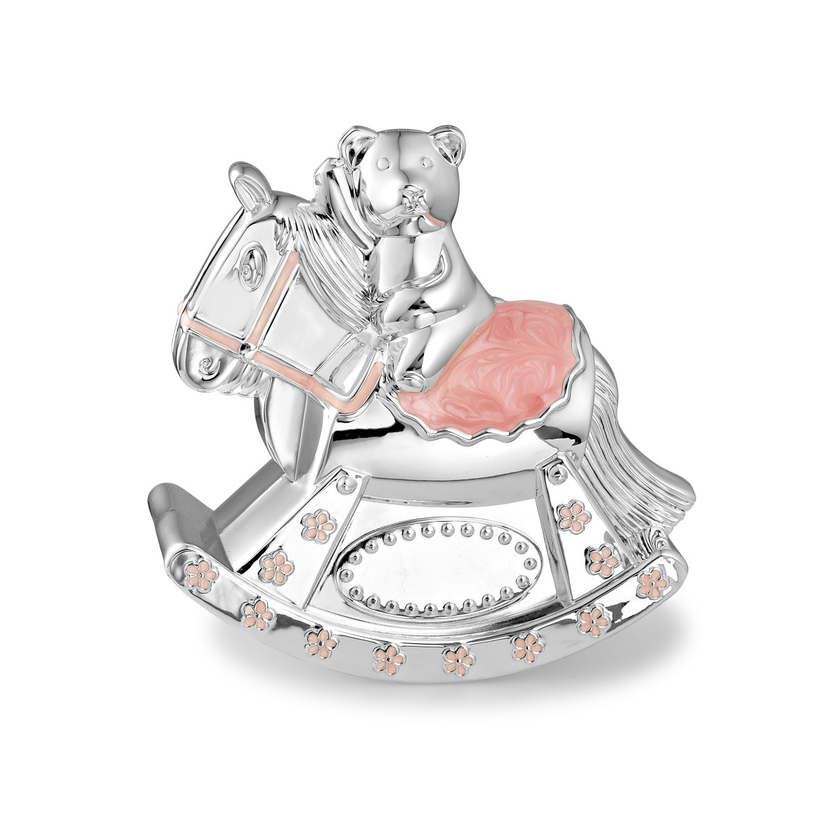 Verzilverde spaarpot hobbelpaard roze