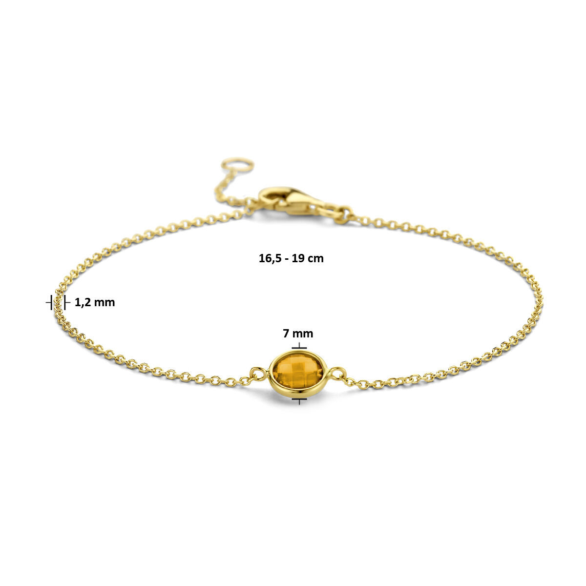 Gouden armband met citrien 1.2 mm 16.5 -19 cm