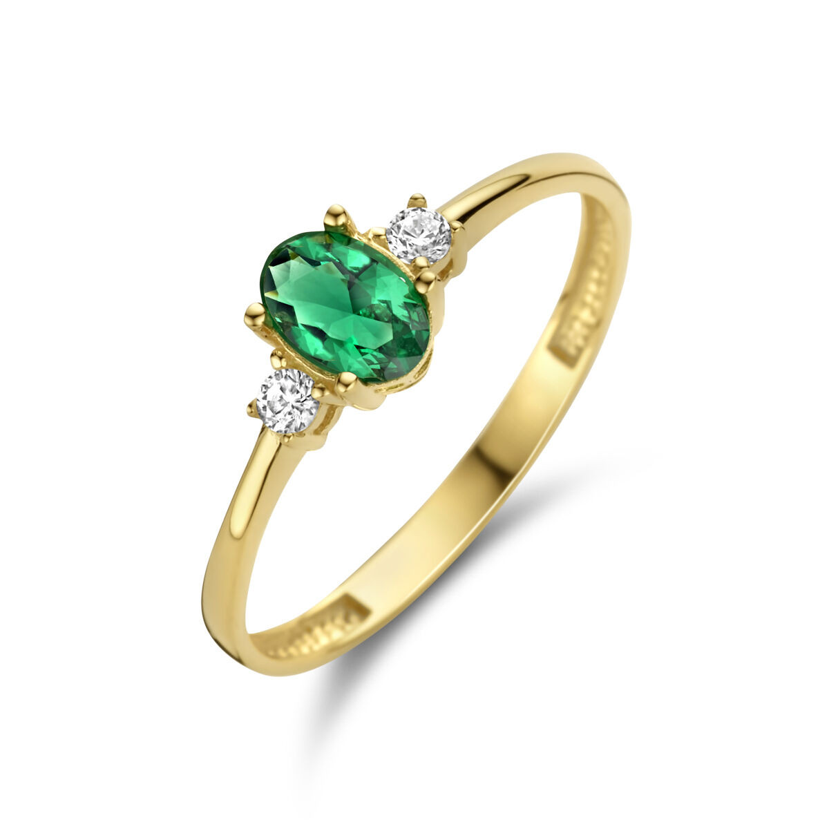 14-Karaat ring met groene zirkonia