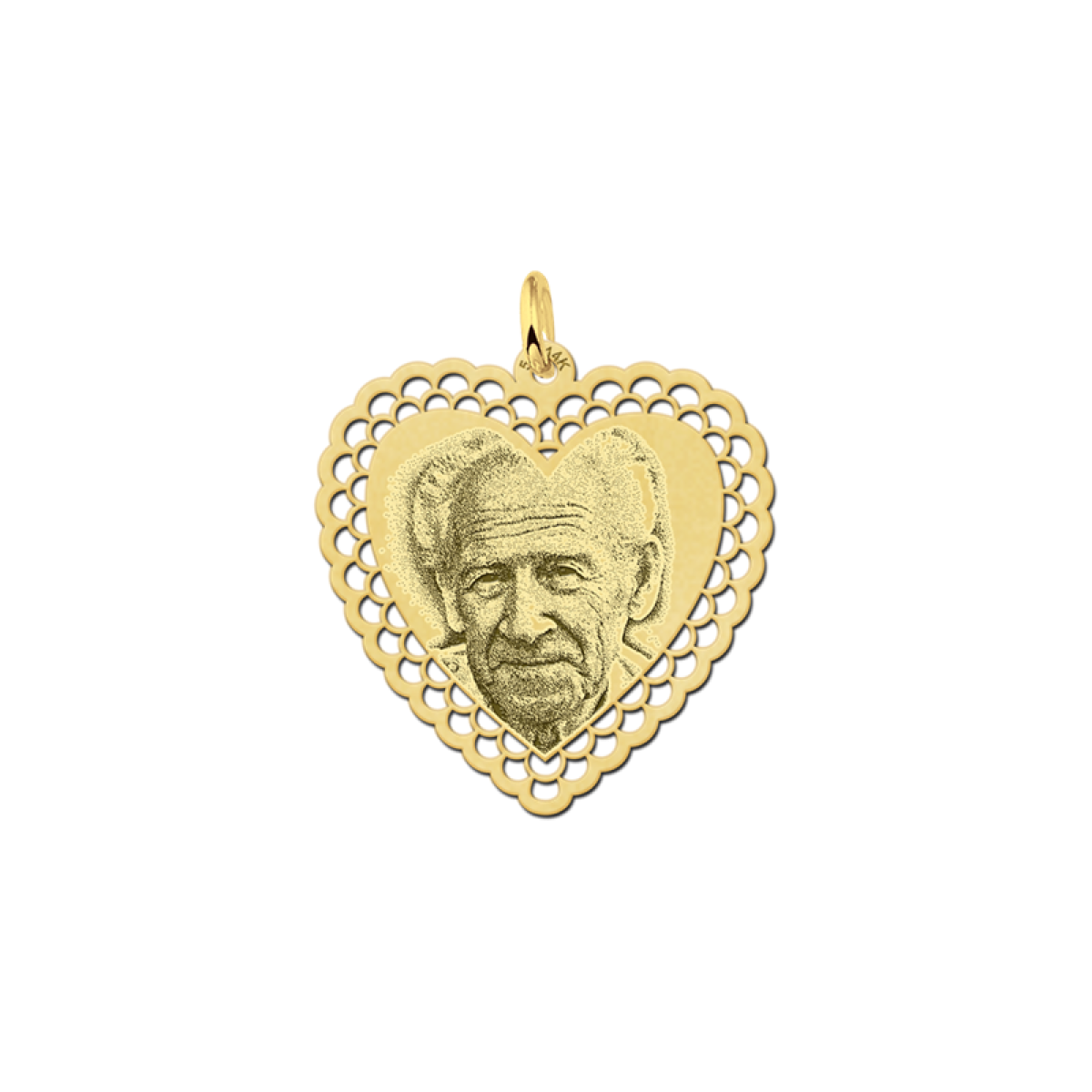 Gouden foto hanger hart met sierlijke rand - 26 mm - Names4ever