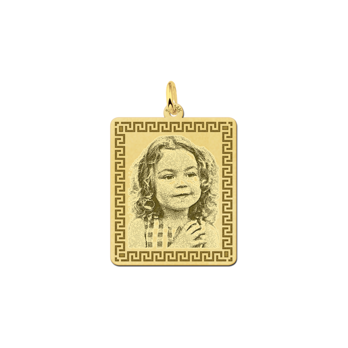 Gouden foto hanger met meanderrand rechthoek - 27 x 23 mm - Names4ever