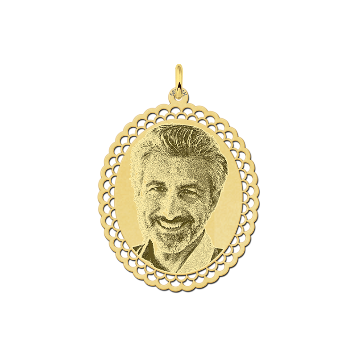 Gouden foto op hanger ovaal met sierlijke rand - 28 x 33 mm - Names4ever