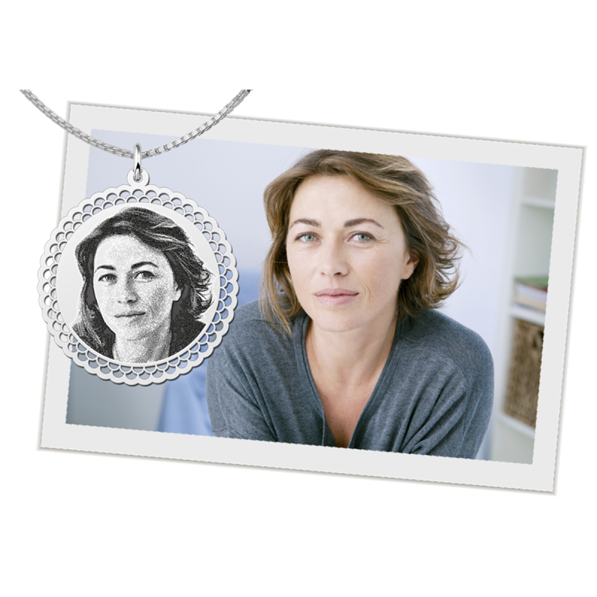 Ronde foto hanger zilver met sierrand - 33 mm - Names4ever