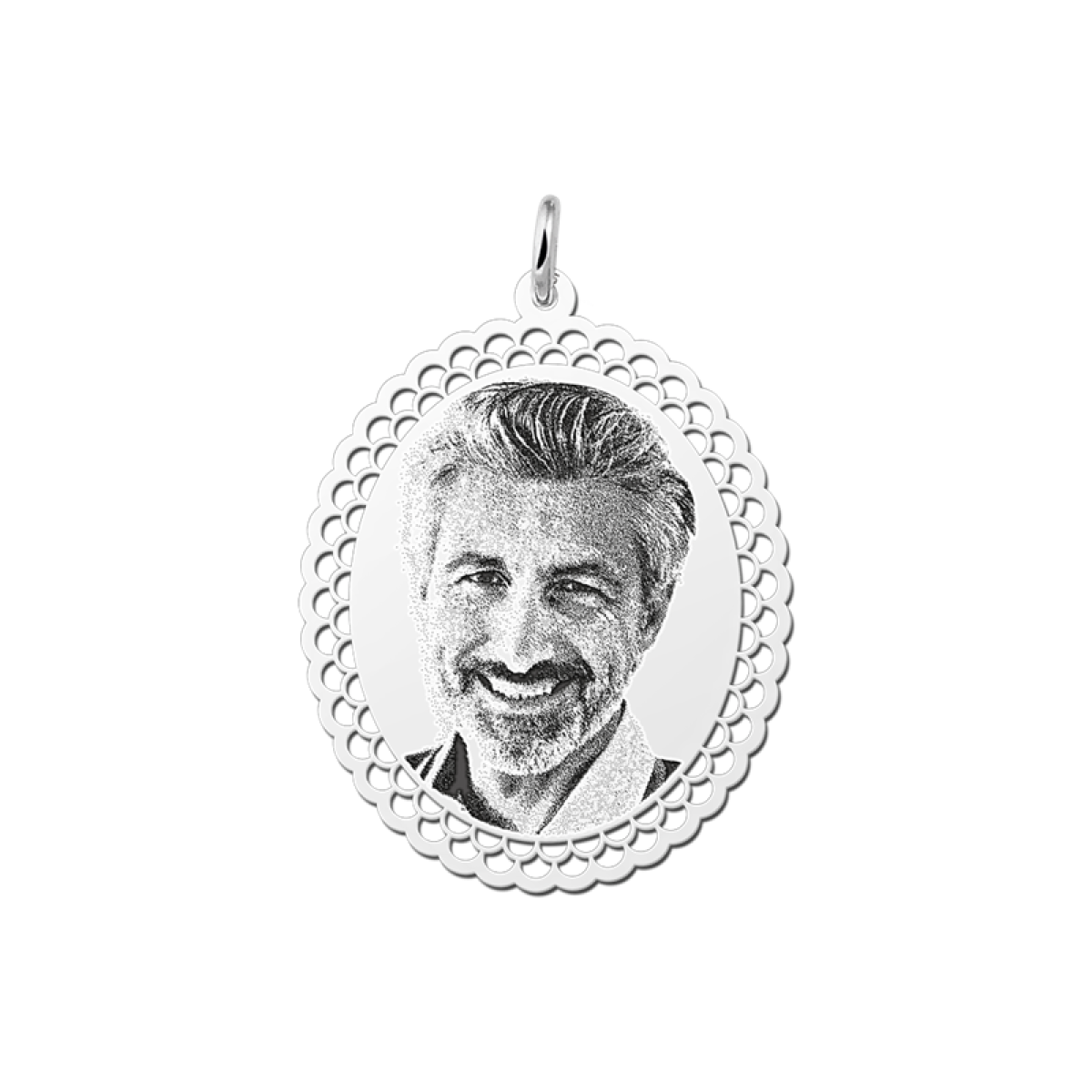 Zilveren foto op hanger ovaal met sierlijke rand - 28 x 33 mm - Names4ever