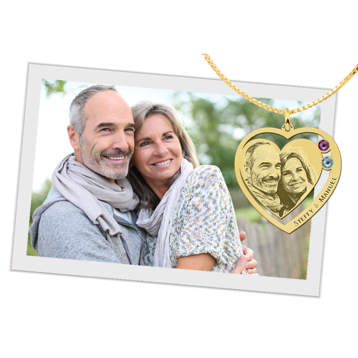 Gouden relatiehanger met foto - 30 x 31 mm - Names4ever