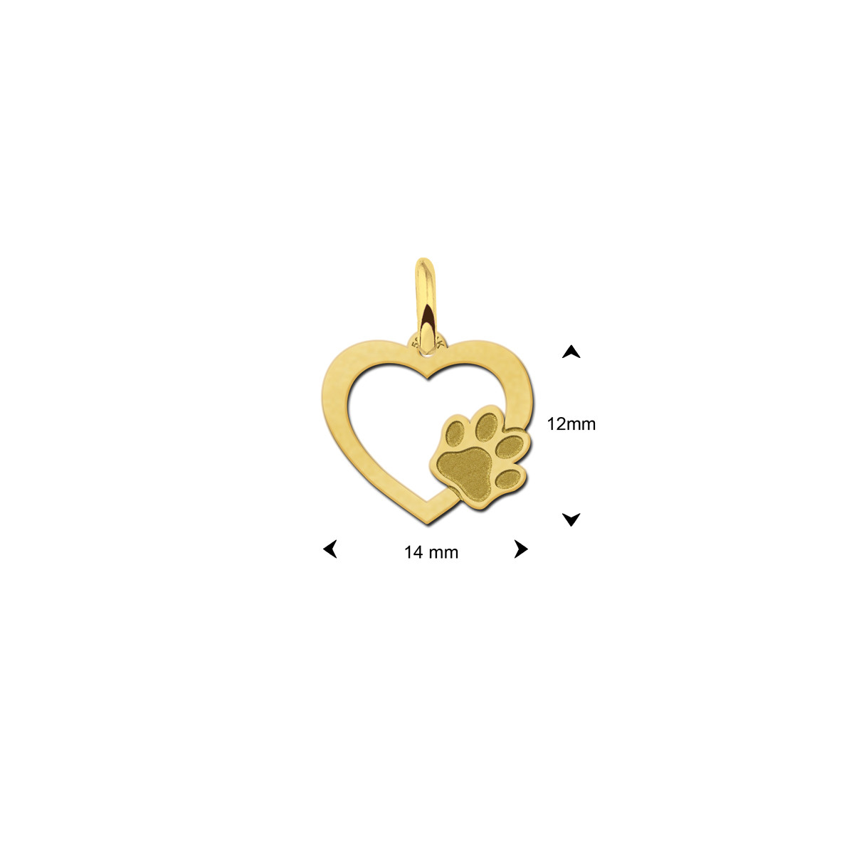 14-karaat gouden hart hanger met hondenpoot