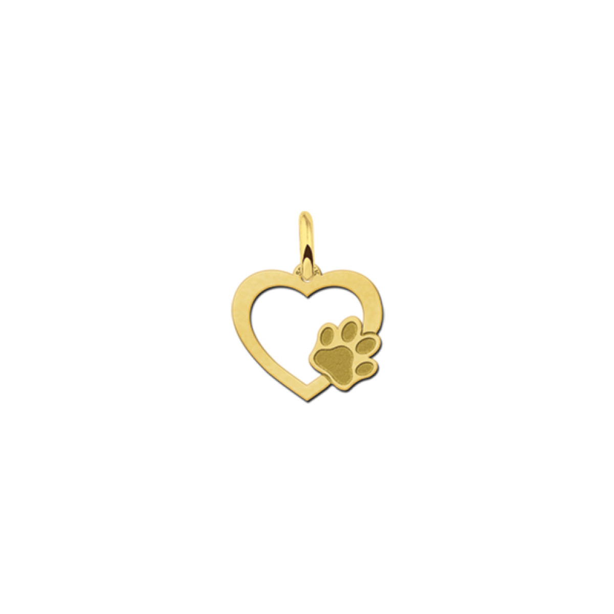 14-karaat gouden hart hanger met hondenpoot