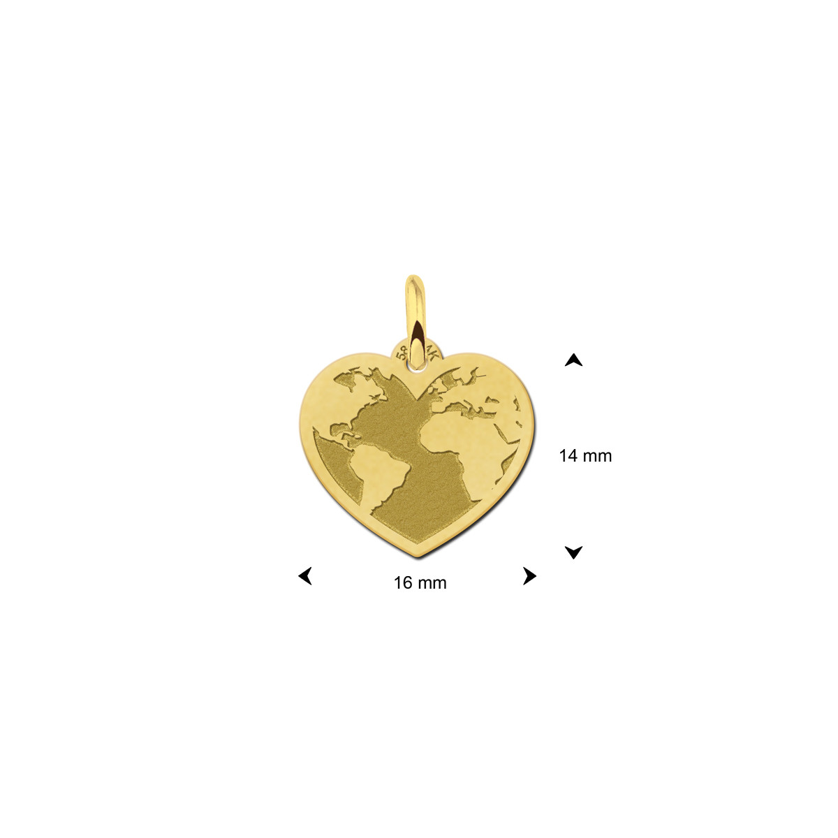14-karaat gouden hart hanger met wereldkaart