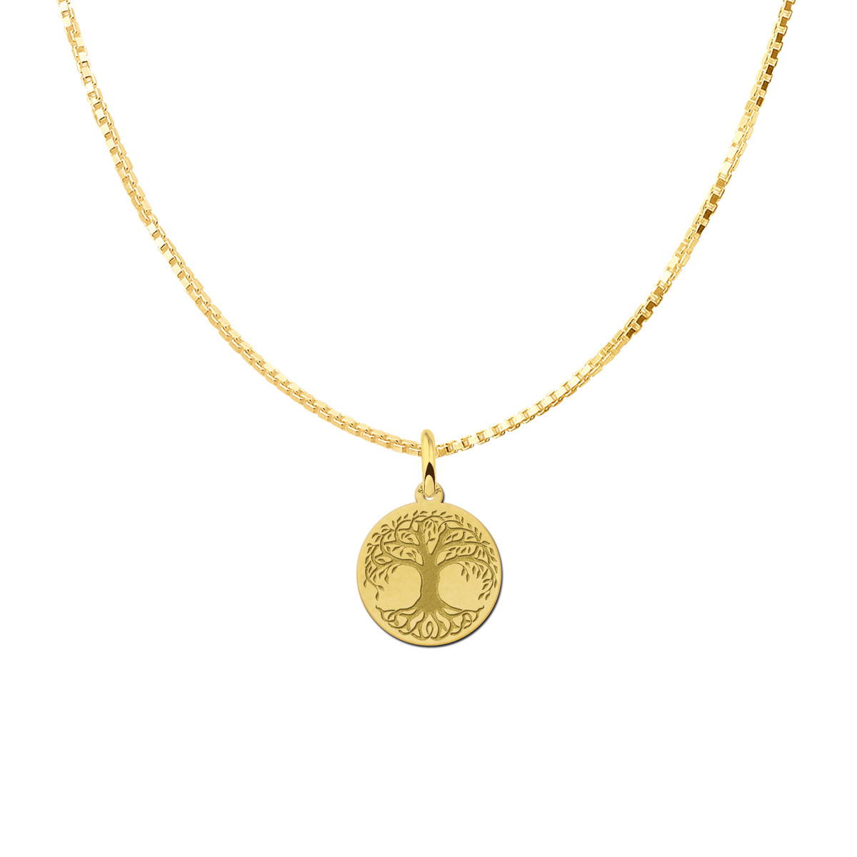 14-karaat gouden ronde hanger met levensboom