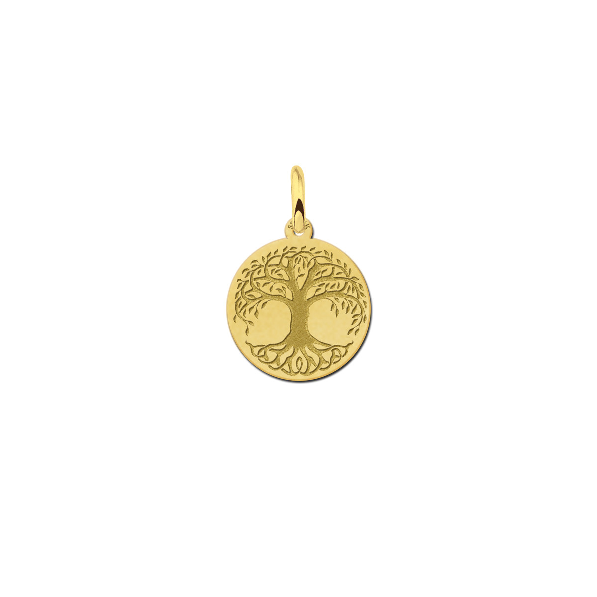 14-karaat gouden ronde hanger met levensboom