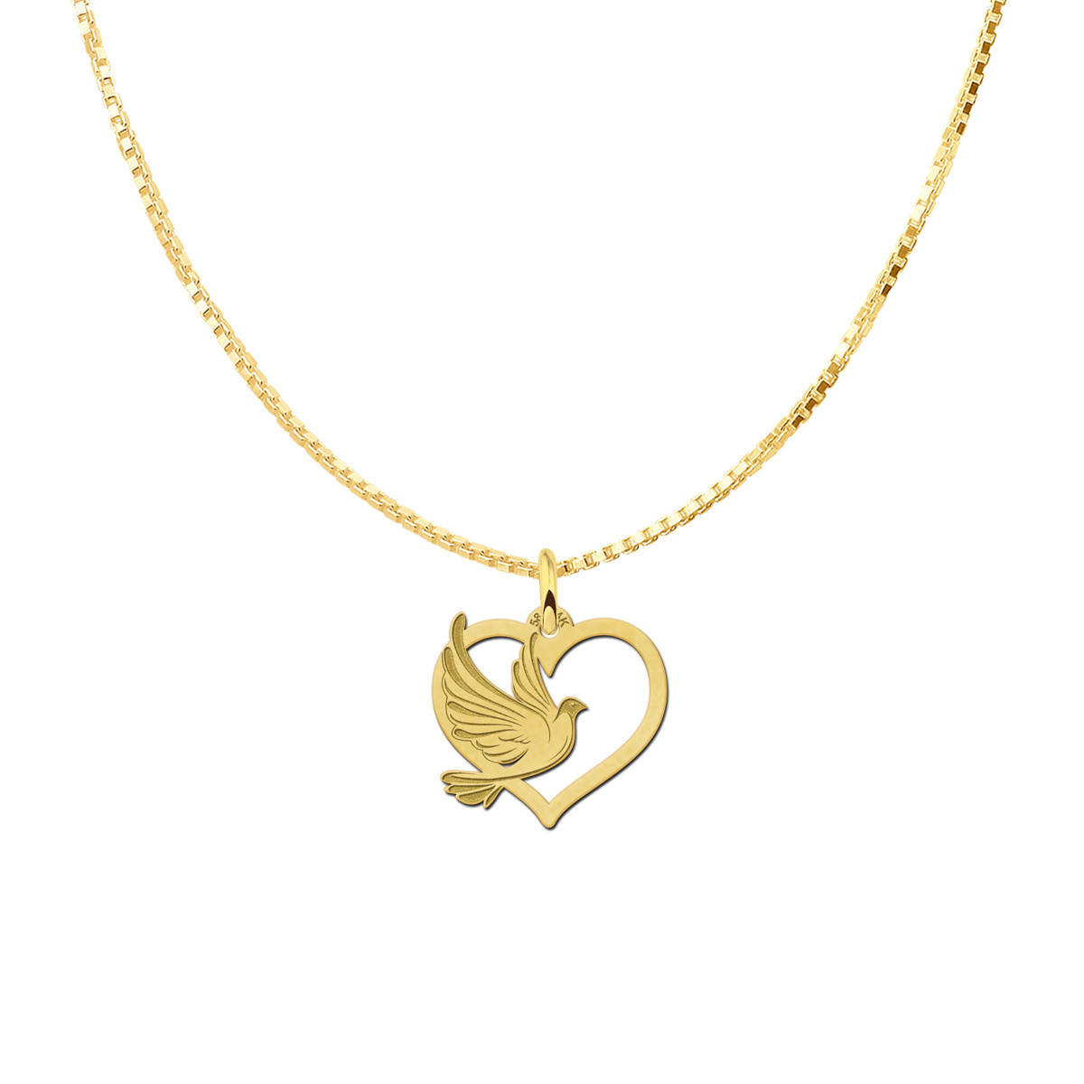 Gouden hart hanger met duif
