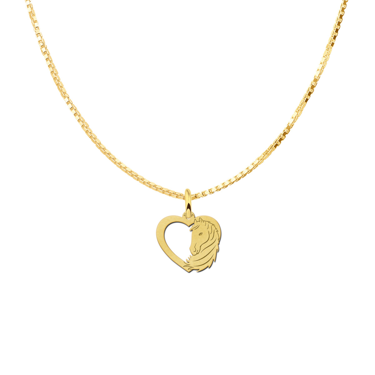 Gouden hart hanger met paardenhoofd