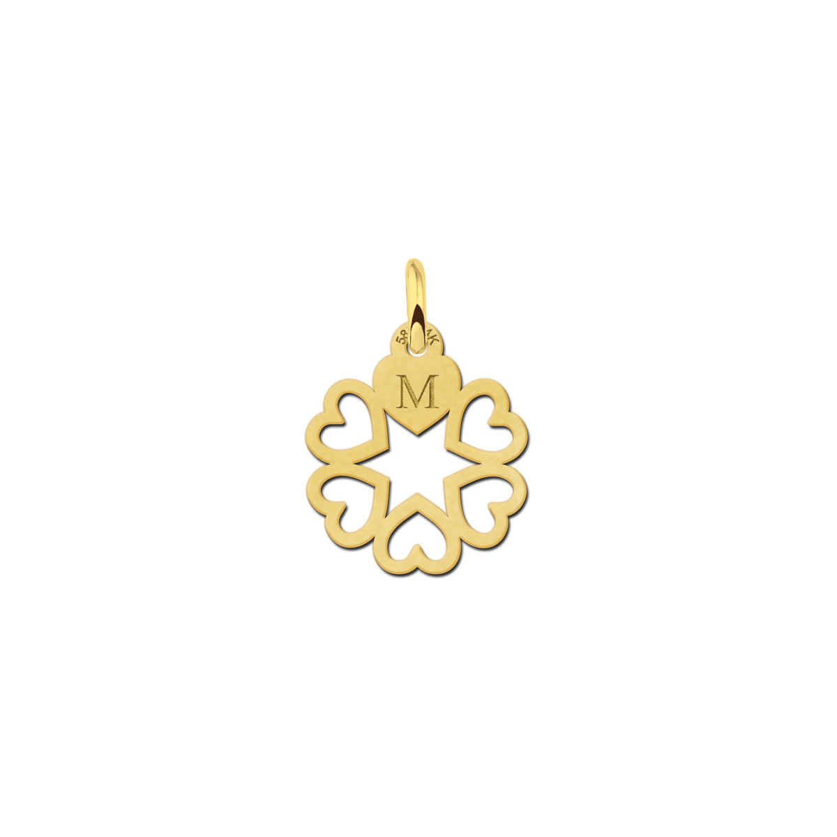 Gouden hartjes hanger met letter gravures