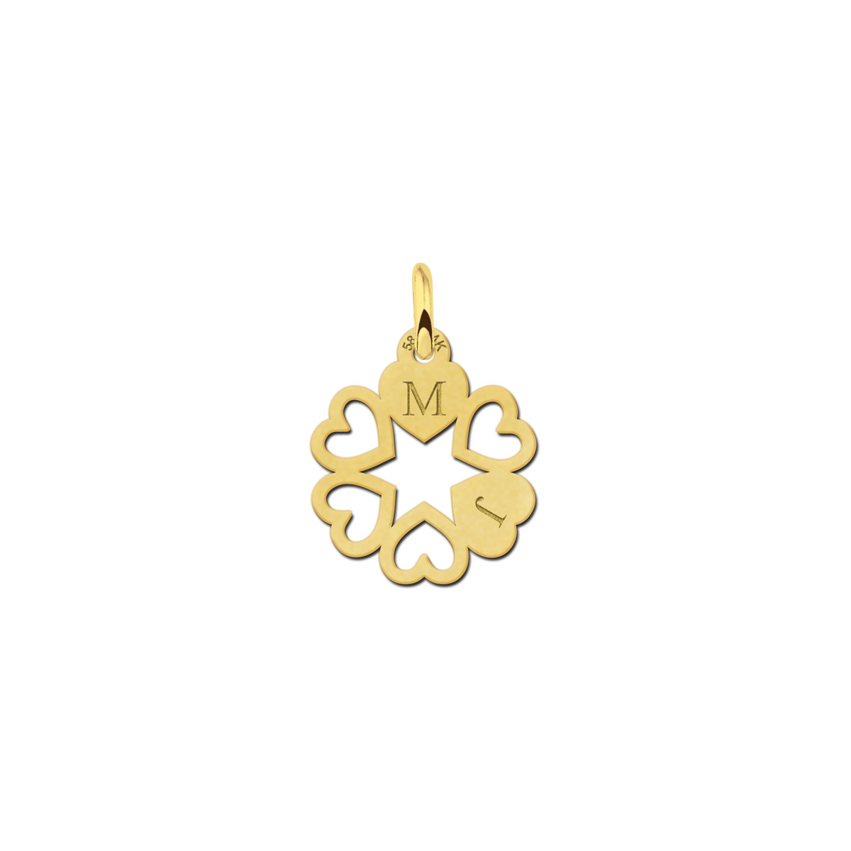 Gouden hartjes hanger met letter gravures