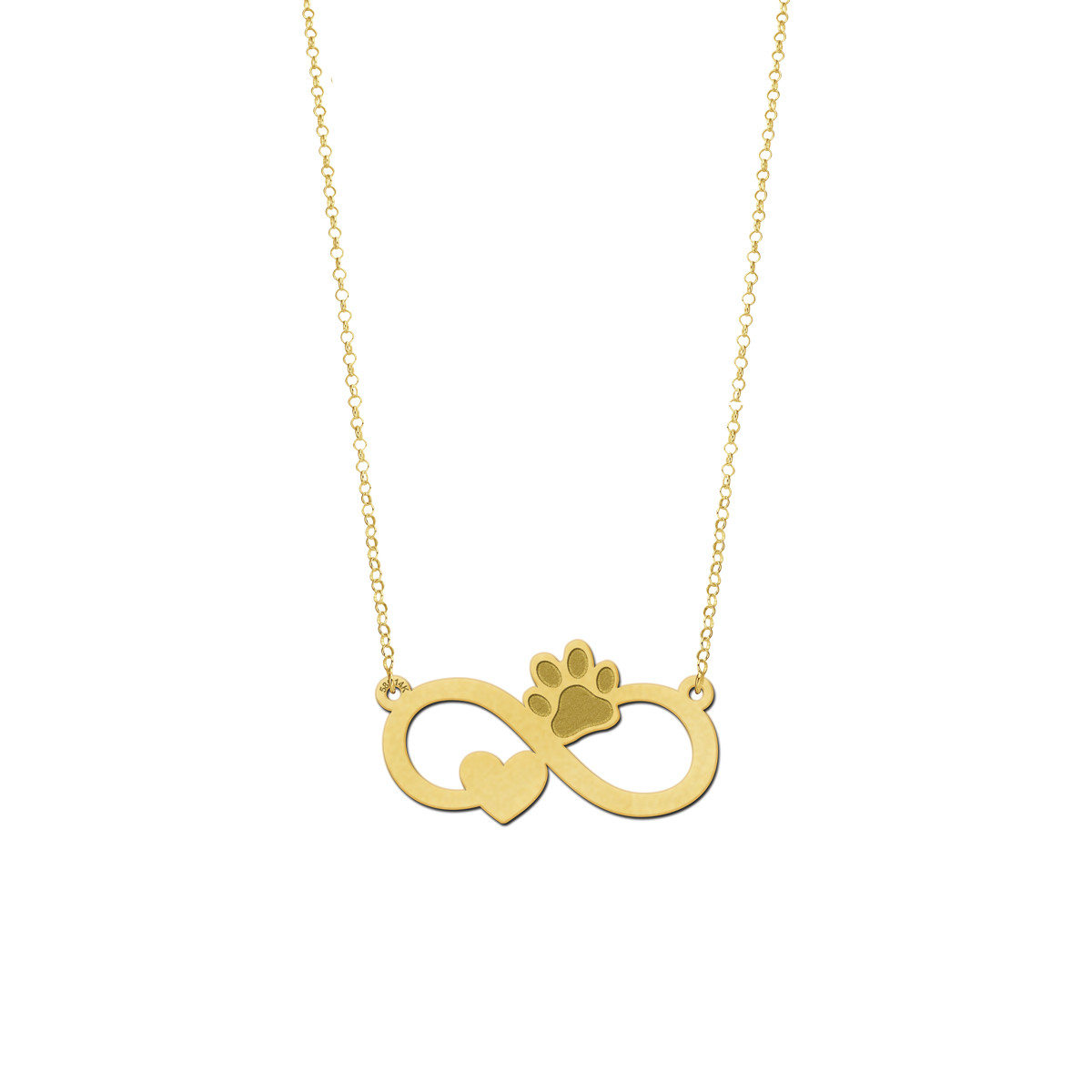 Gouden infinity ketting met hart en pootje