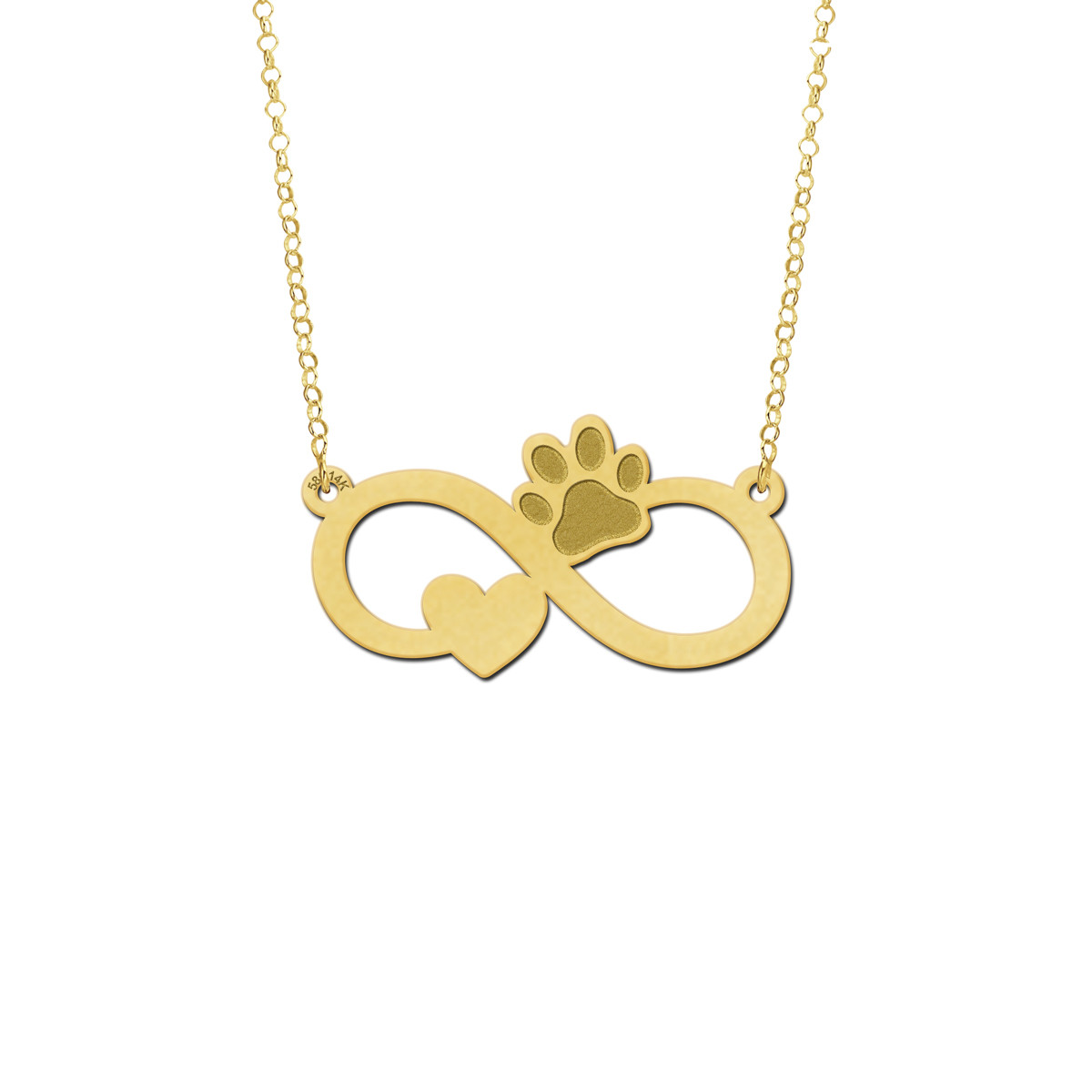 Gouden infinity ketting met hart en pootje