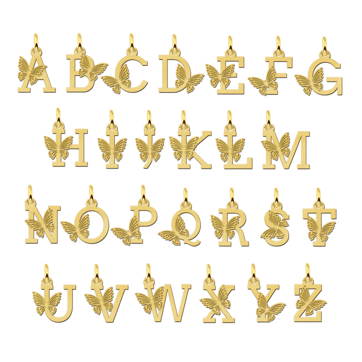 Gouden letter hanger met vlinder