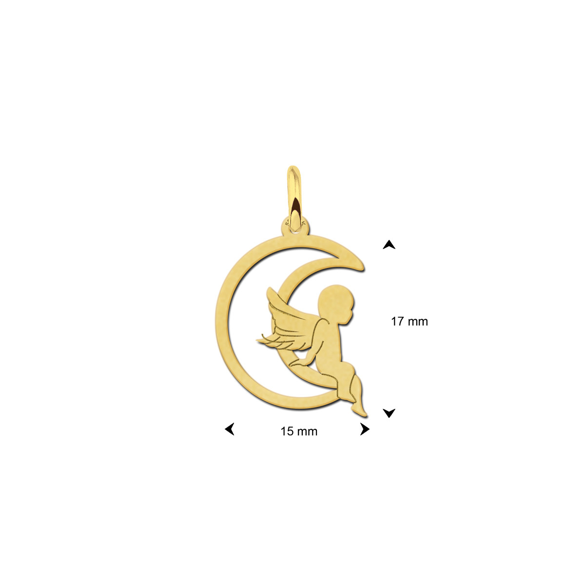 Gouden maan hanger met zittende engel