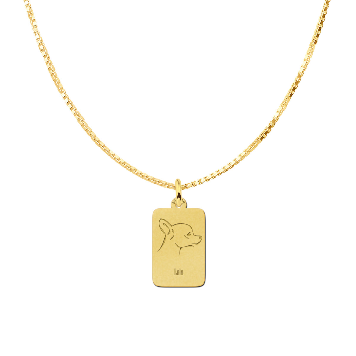 Gouden rechthoekige hanger met hondensilhouet - Chihuahua