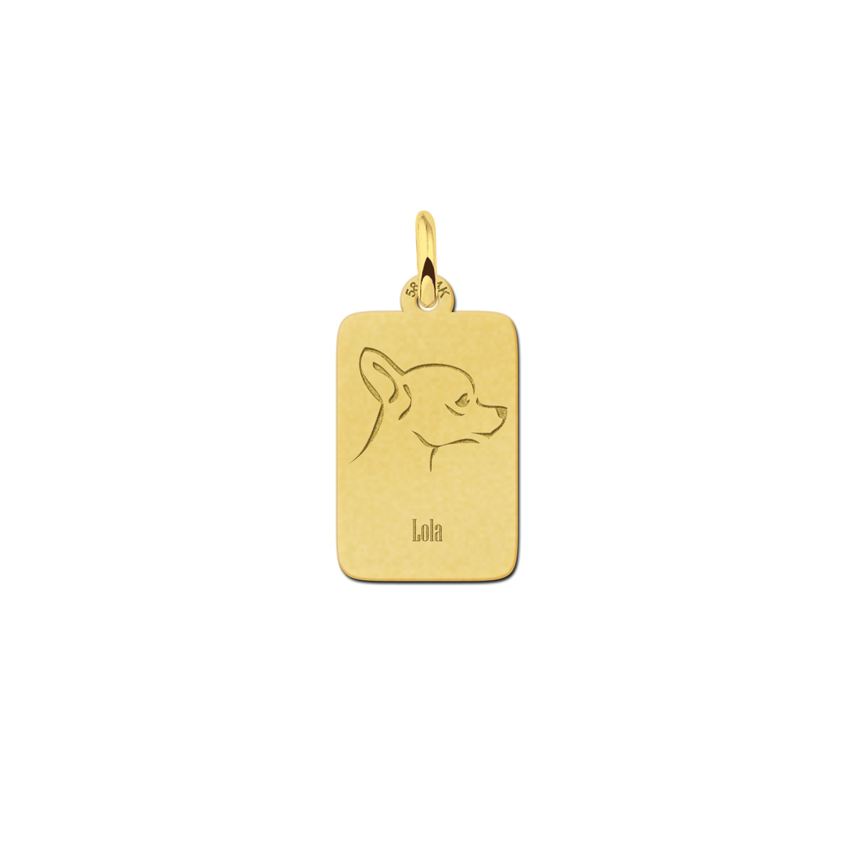 Gouden rechthoekige hanger met hondensilhouet - Chihuahua
