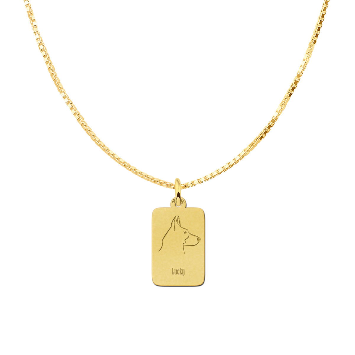 Gouden rechthoekige hanger met hondensilhouet - Duitse Herder