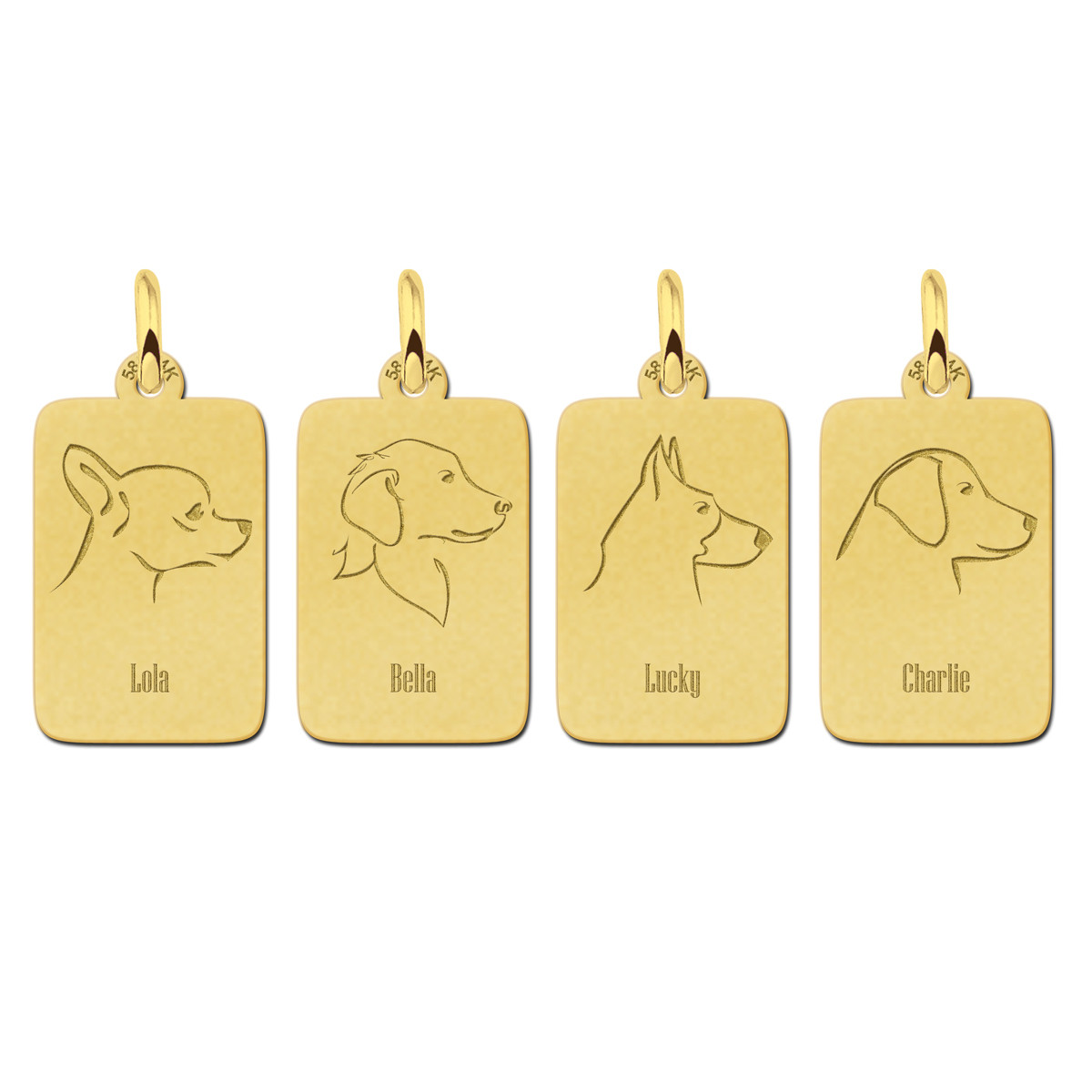 Gouden rechthoekige hanger met hondensilhouet - Golden Retriever