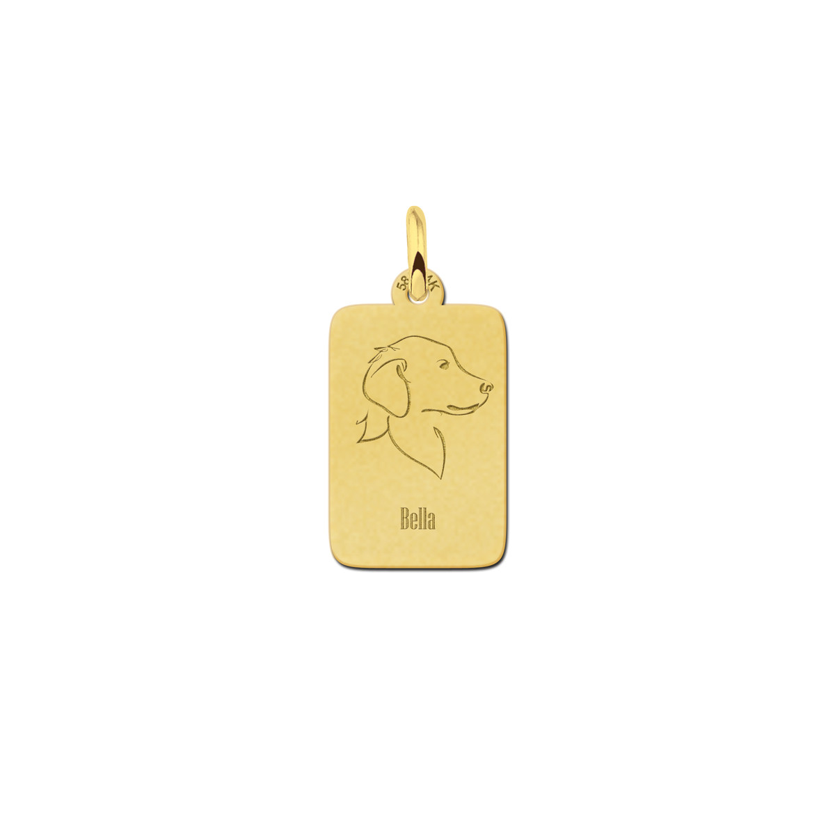 Gouden rechthoekige hanger met hondensilhouet - Golden Retriever