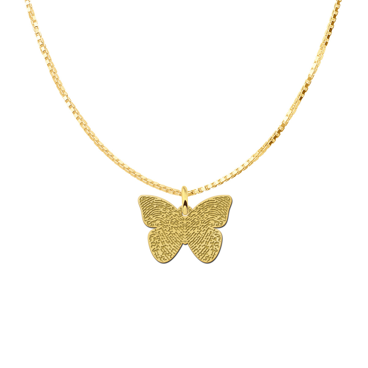 Gouden vlinder hanger met 2 vingerafdrukken