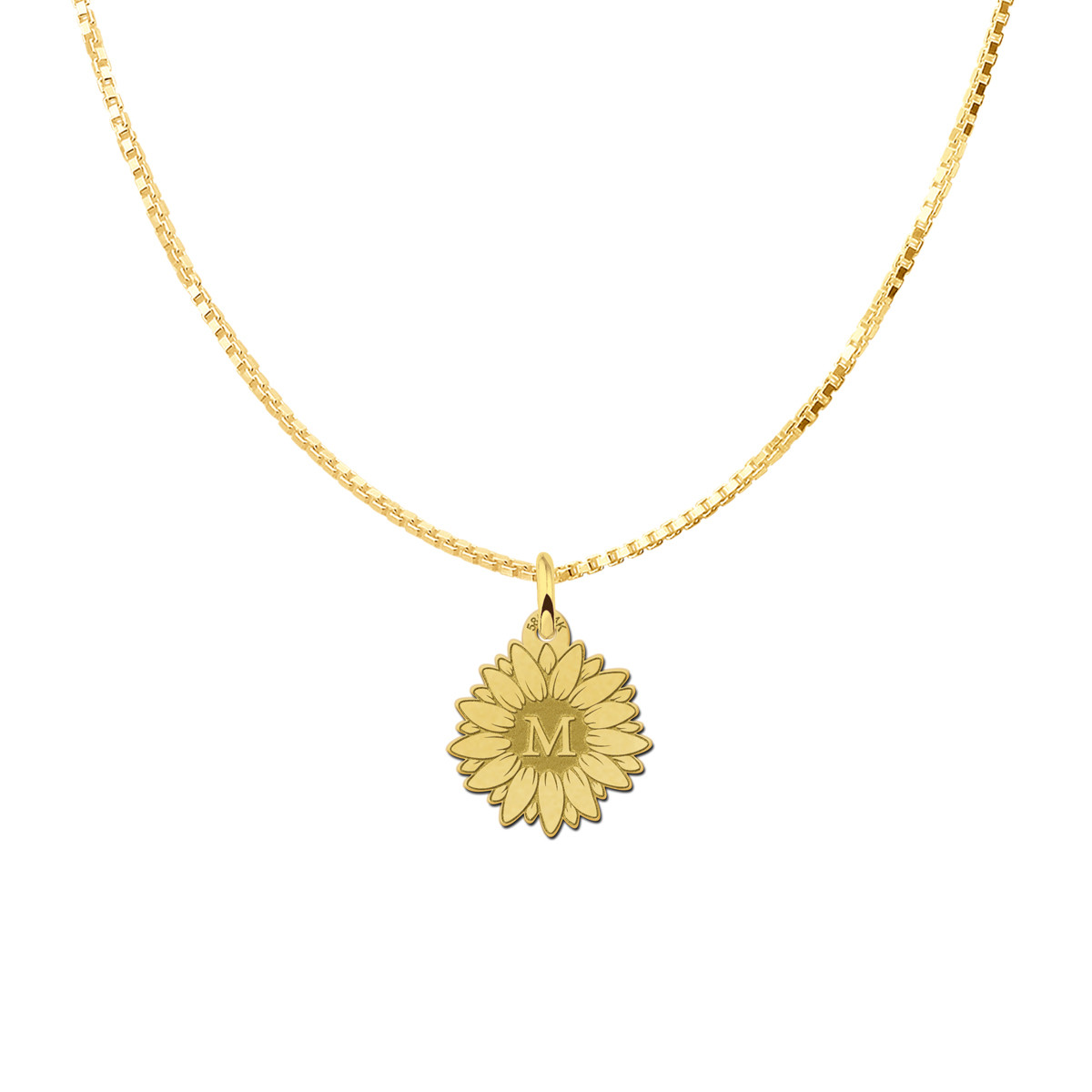 Gouden zonnebloem hanger met initiaal