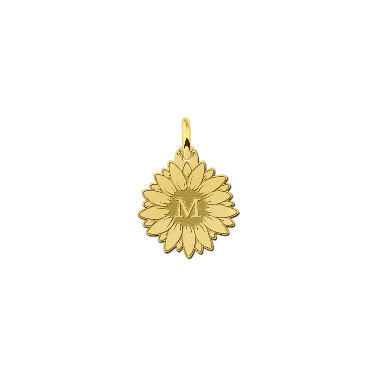 Gouden zonnebloem hanger met initiaal