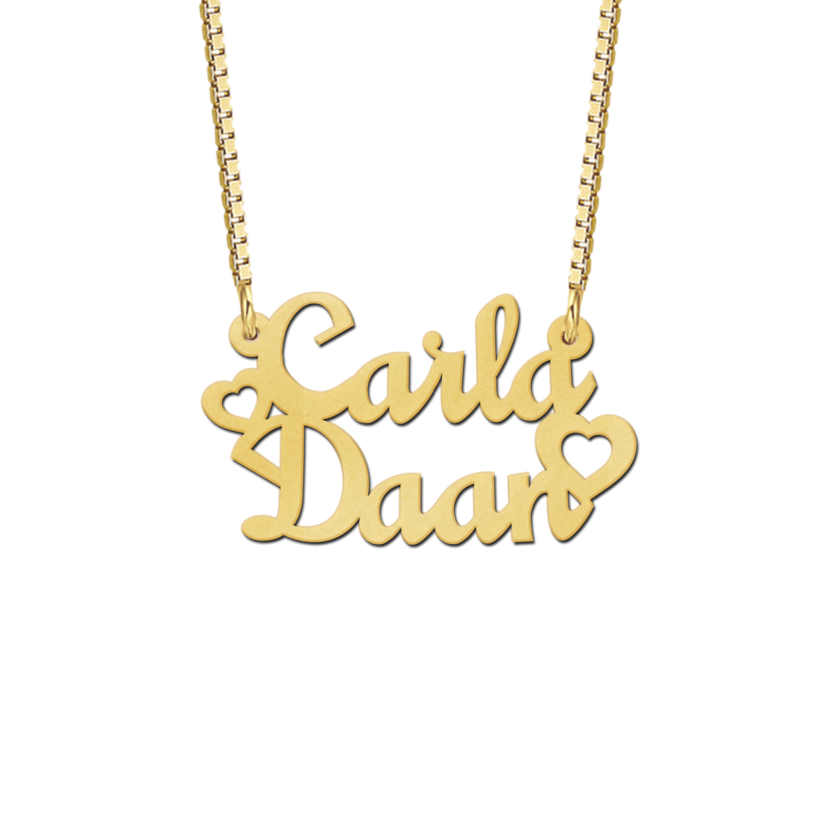 Dubbele naamketting van goud met hartjes