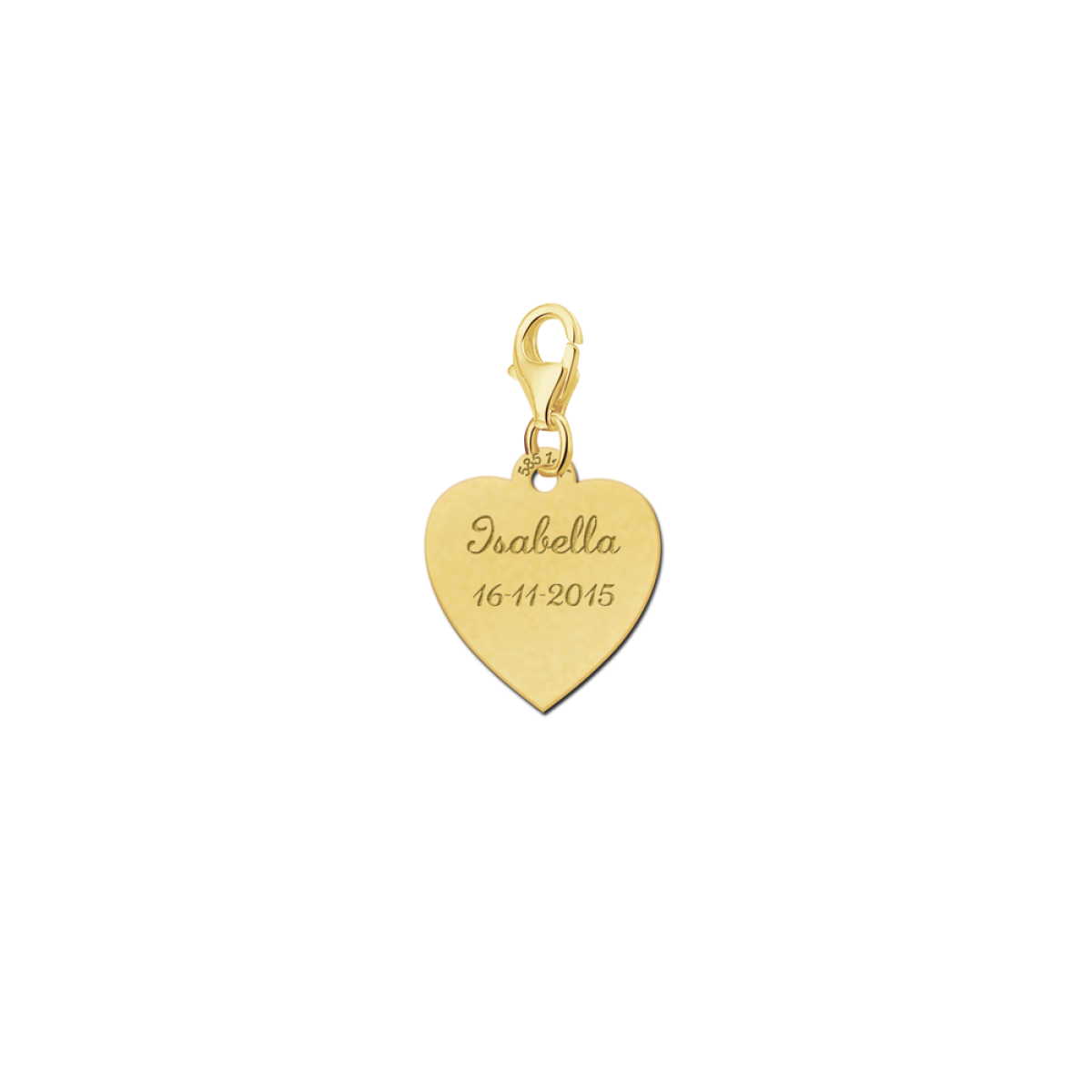Gouden bedel hart met naam en datum Names4ever