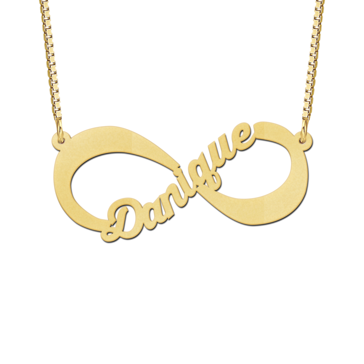 Gouden infinity ketting met uitgesneden naam