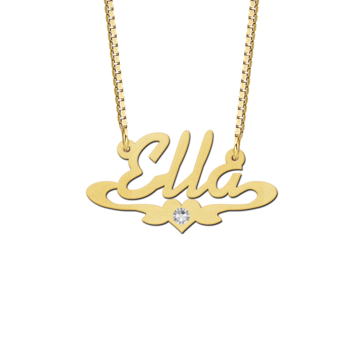 Gouden naamketting met hartje en zirkonia