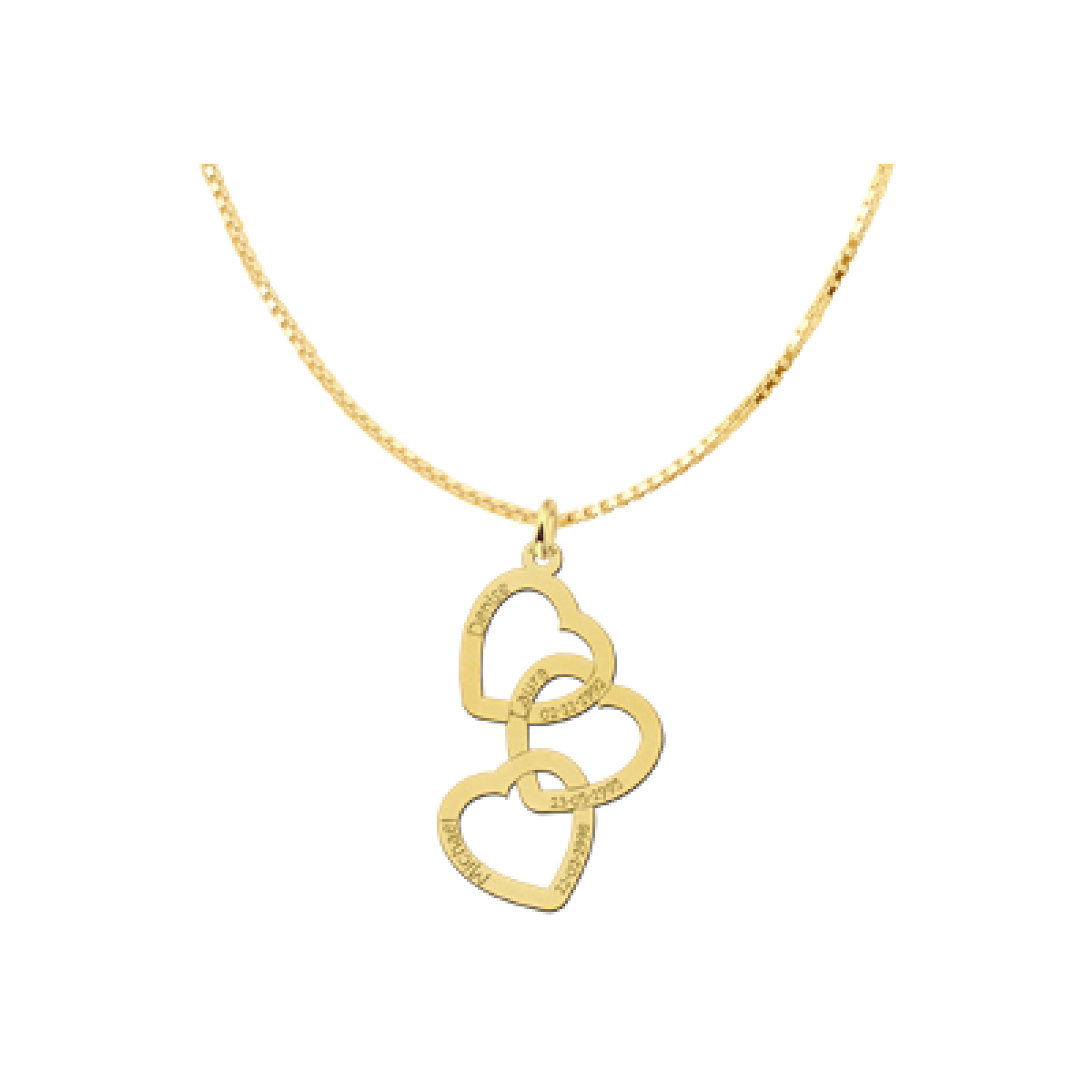 Gepersonaliseerd gouden tripel hart hanger Names4ever