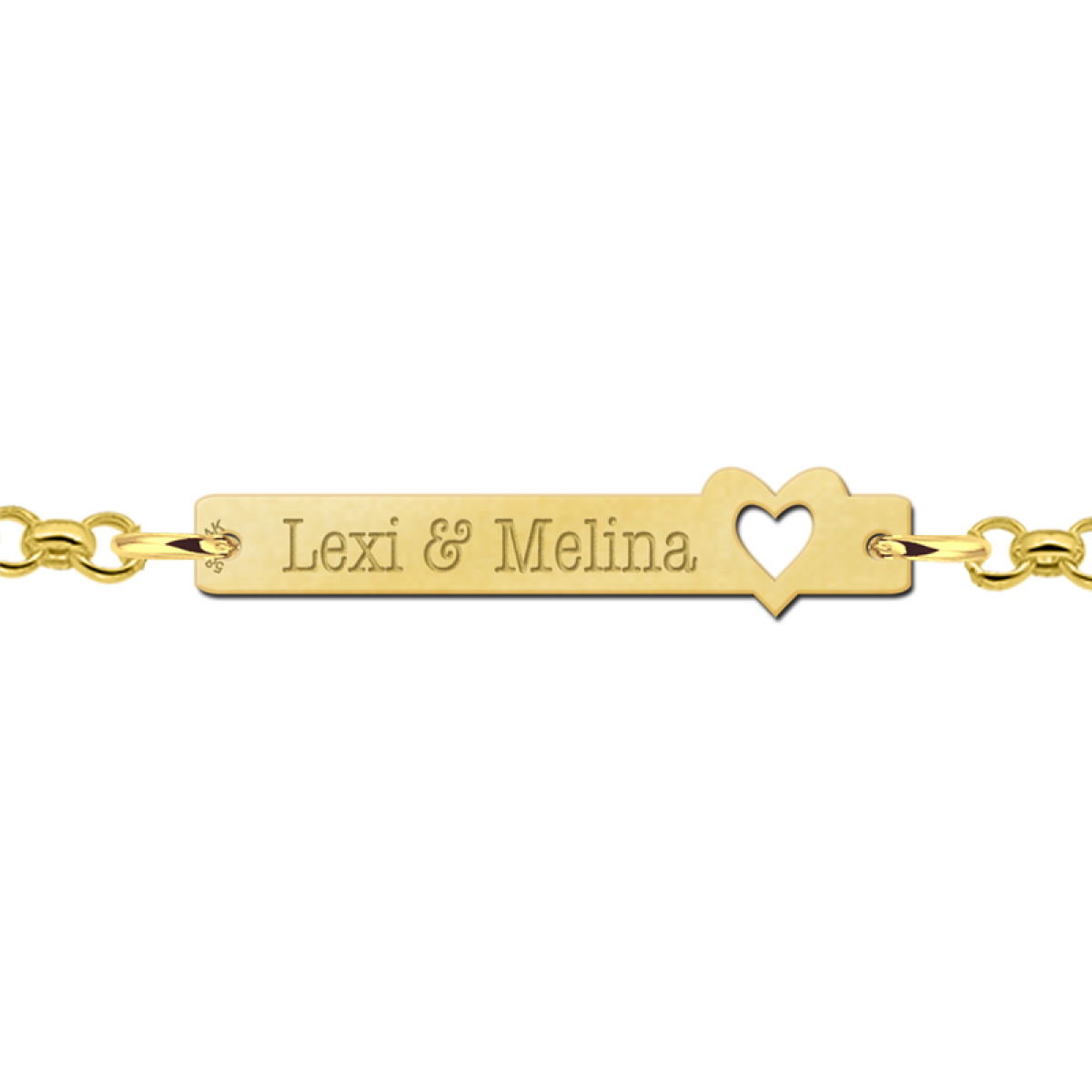 Gouden armband met naam bar hart Names4ever