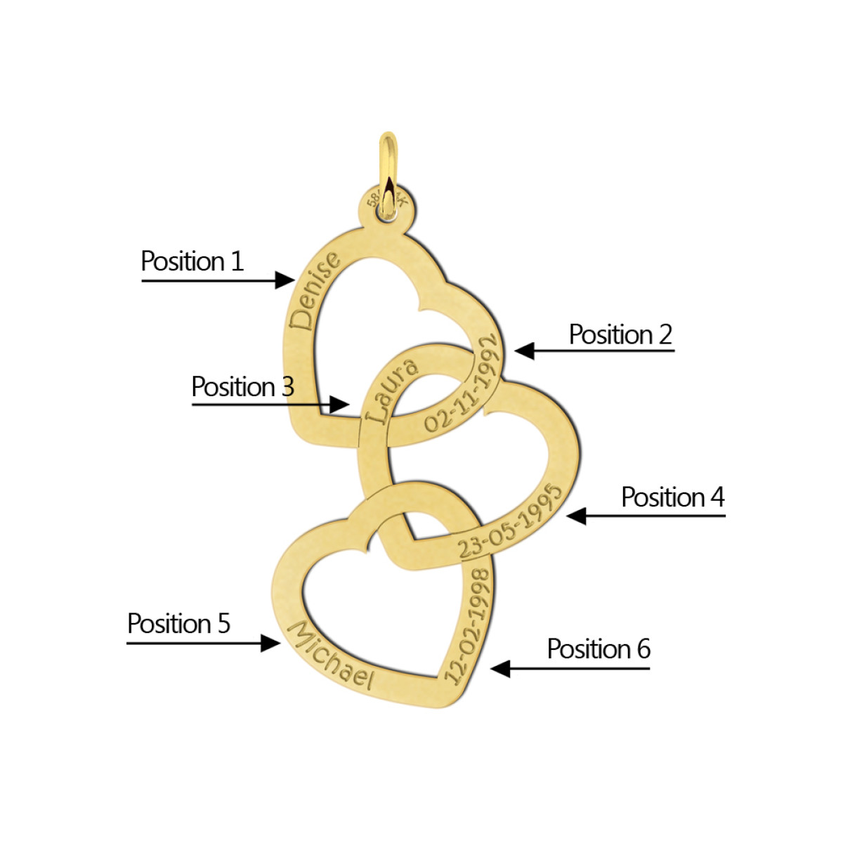 Gouden hartjes ketting graveerbaar Names4ever