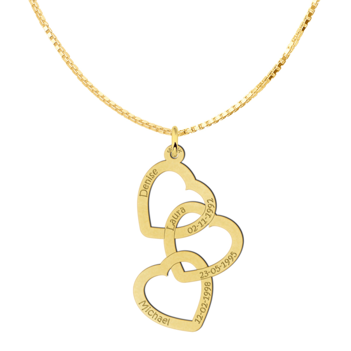 Gouden hartjes ketting graveerbaar Names4ever
