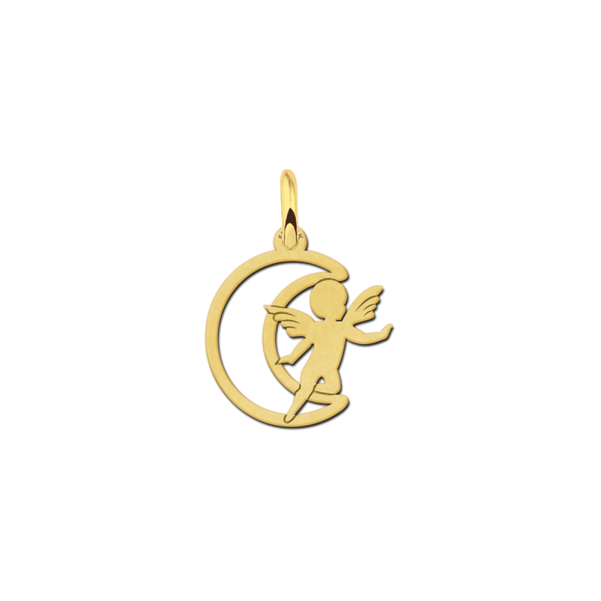 Gouden maan hanger met engel