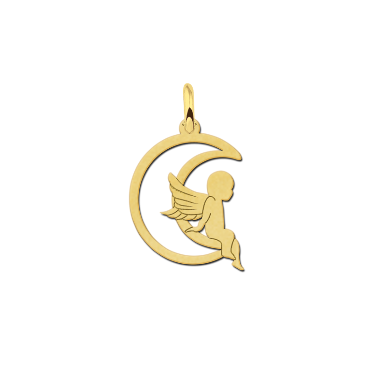 Gouden maan hanger met zittende engel
