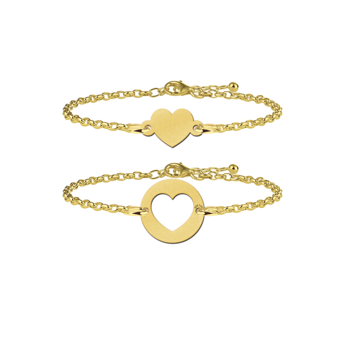 Gouden moeder en dochter hartjes armband set
