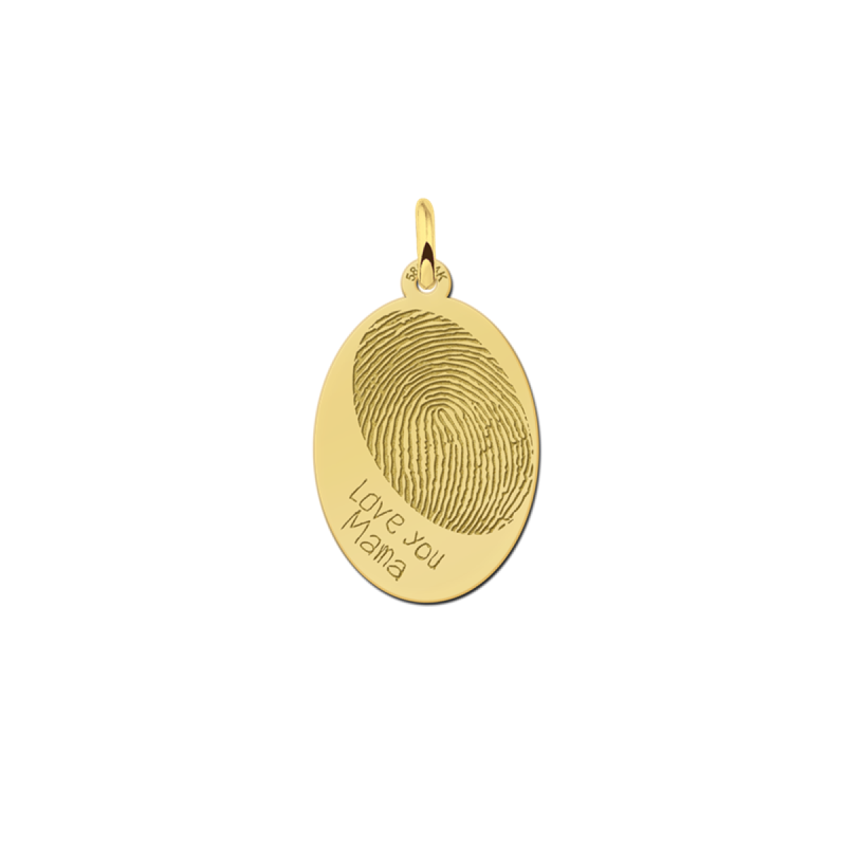 Gouden ovale hanger met vingerafdruk en eigen tekst