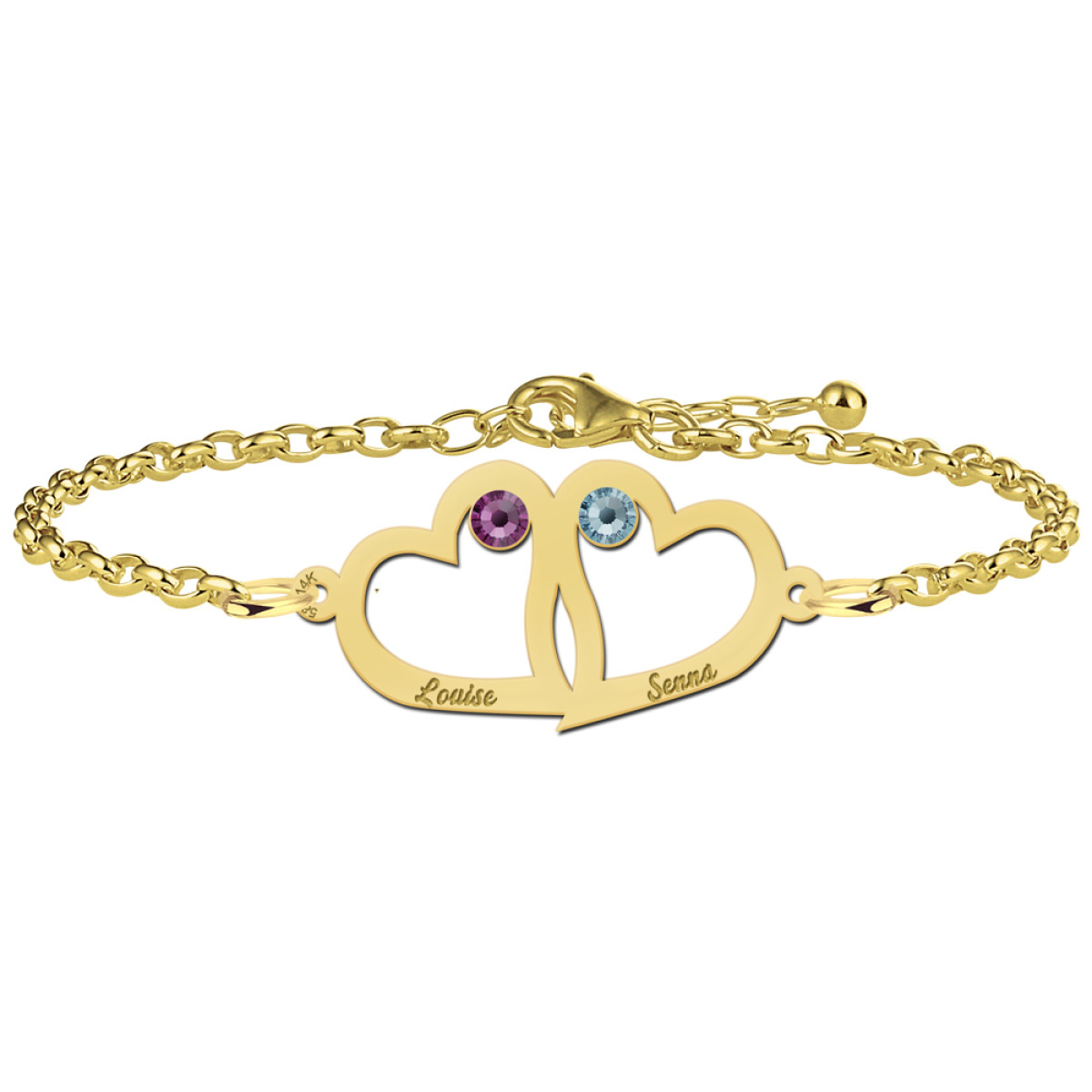 Moeder en dochter armband in goud met hartje en geboortesteen - Names4ever