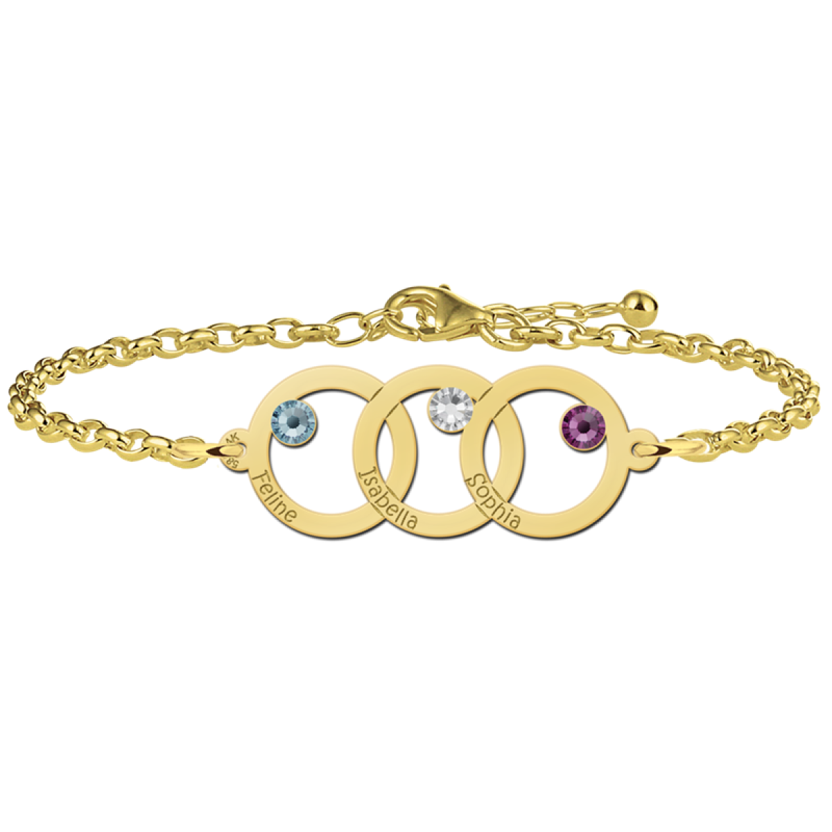 Moeder en dochter armband met drie rondjes goud