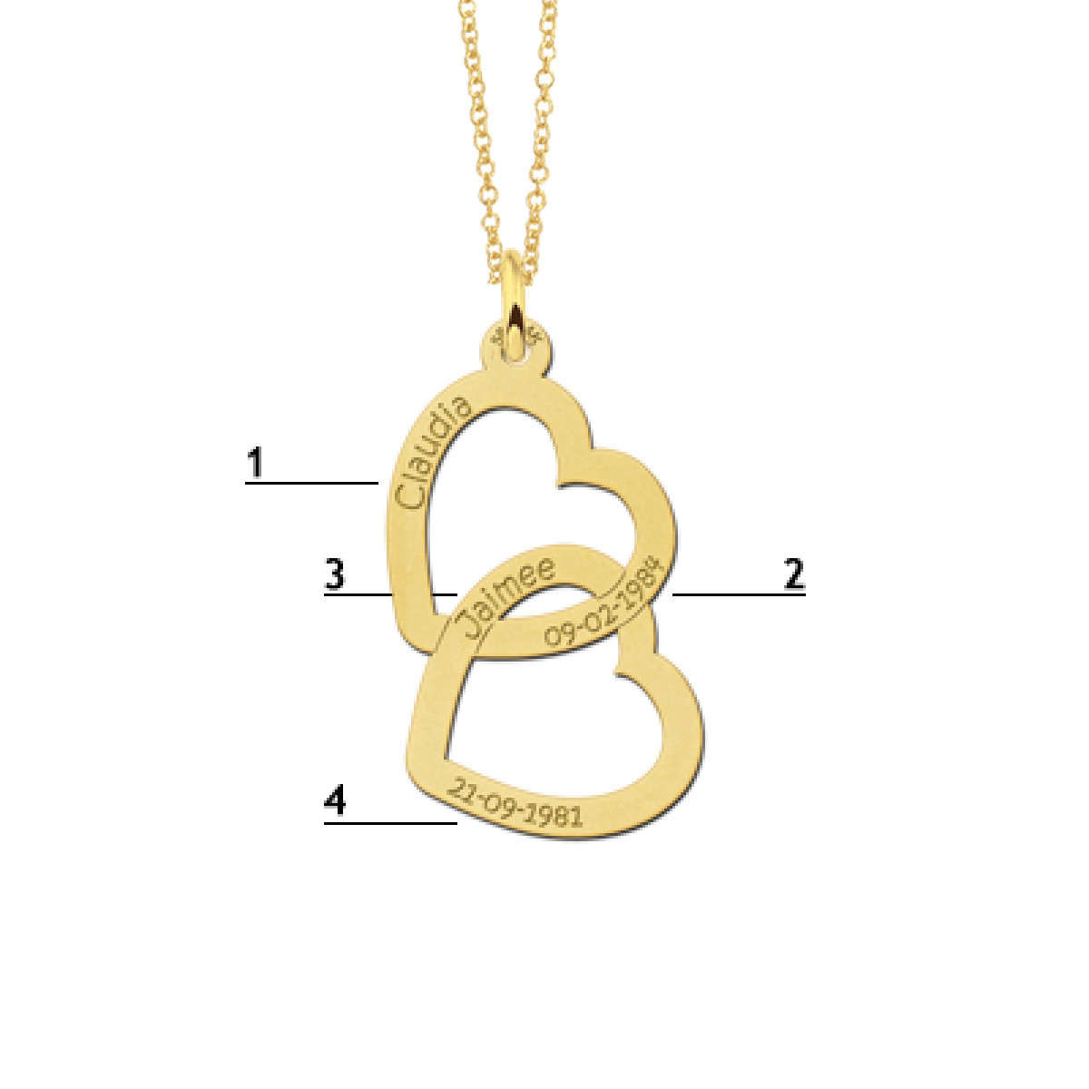Gouden ketting met hartjes graveerbaar Names4ever